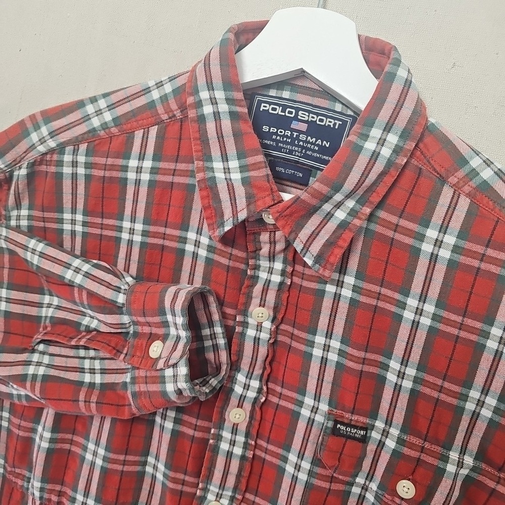Polo Sport Ralph Lauren Sportsman Shirt Mens L Red Buffalo Tartan Plaid Flannel